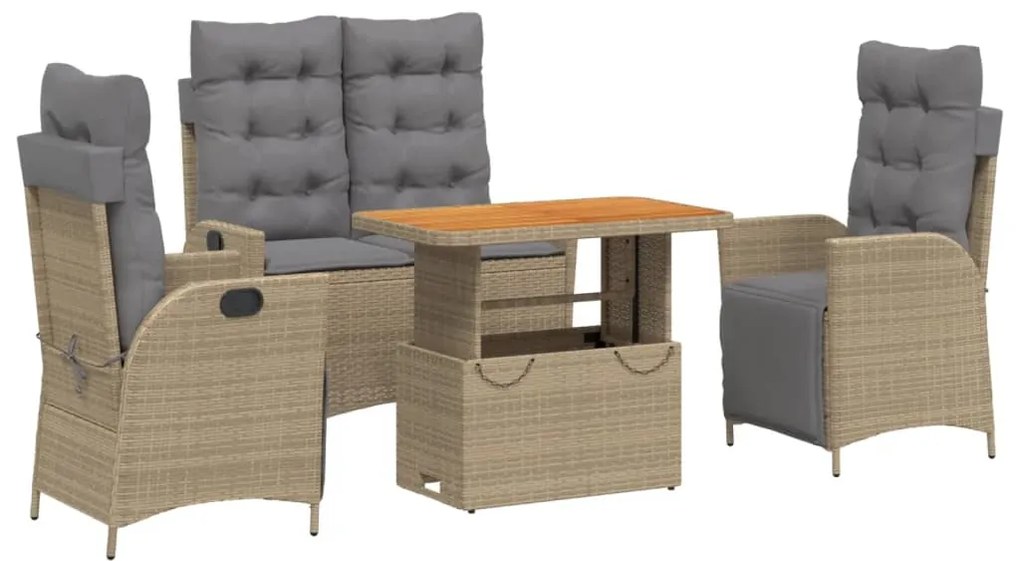 vidaXL 4 részes bézs polyrattan kerti étkezőgarnitúra párnákkal