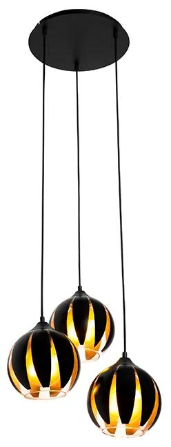 Design függőlámpa fekete, arany 3 lámpával - Melone