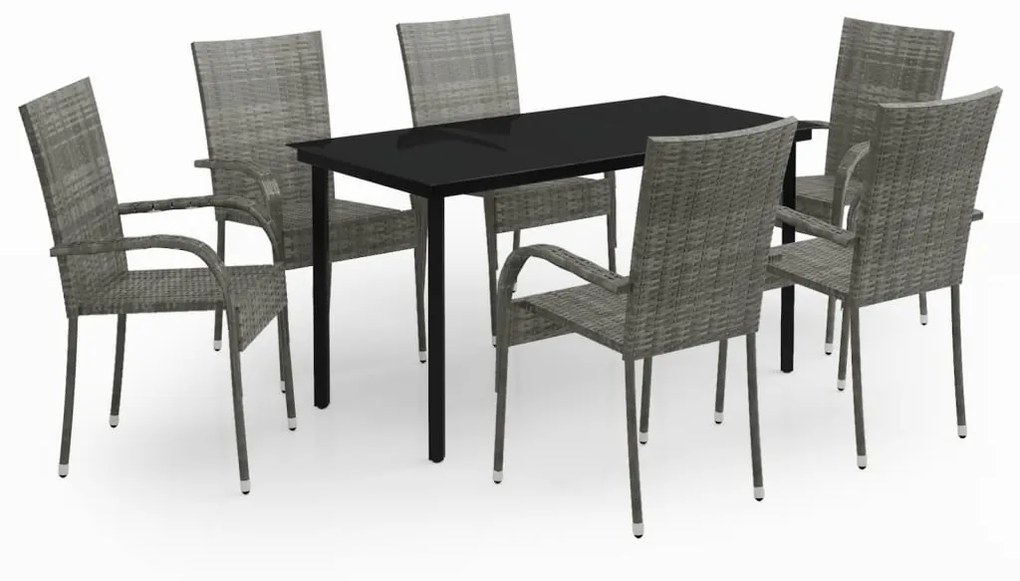 vidaXL 7 részes szürke és fekete kerti étkezőgarnitúra