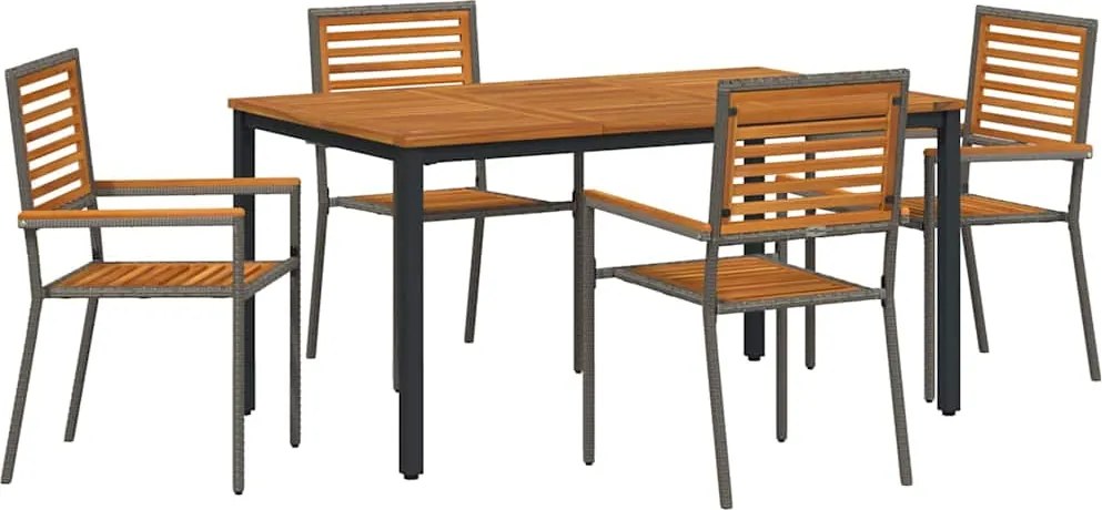 vidaXL Kert étkező szett 5 pcs Szürke és Barna polirattan