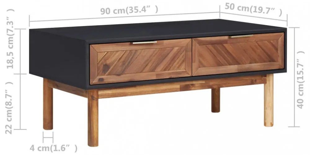 tömör akácfa és MDF dohányzóasztal 90 x 50 x 40 cm