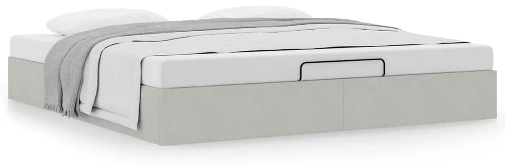 Ottomán ágykeret matrac nélkül világosszürke 200x200 cm bársony