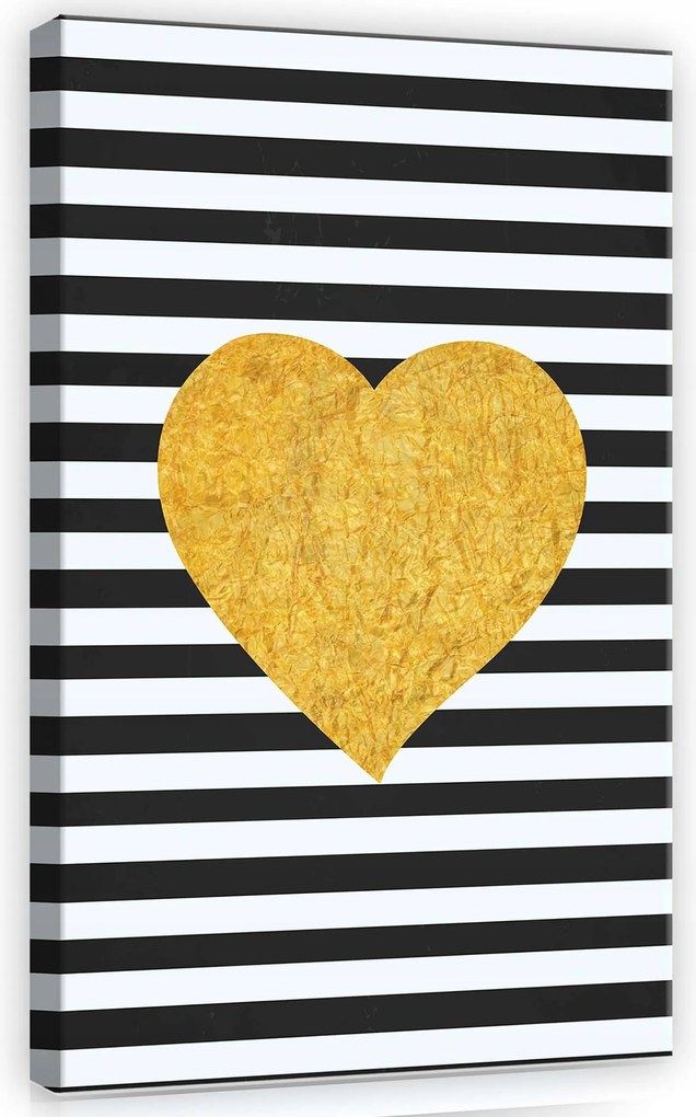 Vászonkép 40x60 Arany szív csíkos fekete fehér kontraszt modern stílus szerelem