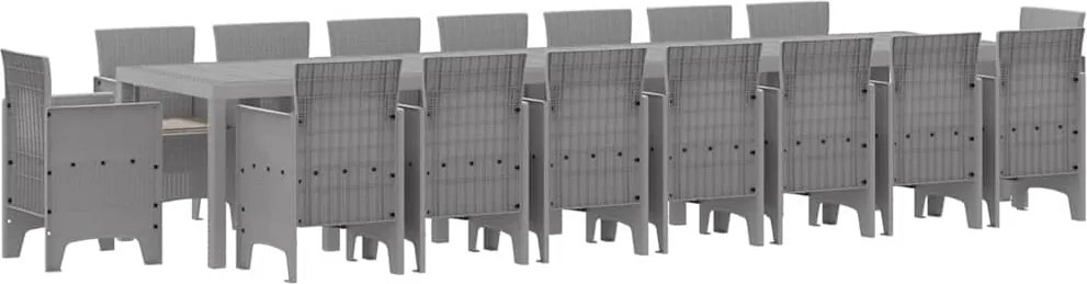 vidaXL Kerti étkező szett párnákkal párnával 17 pcs Világosszürke PP