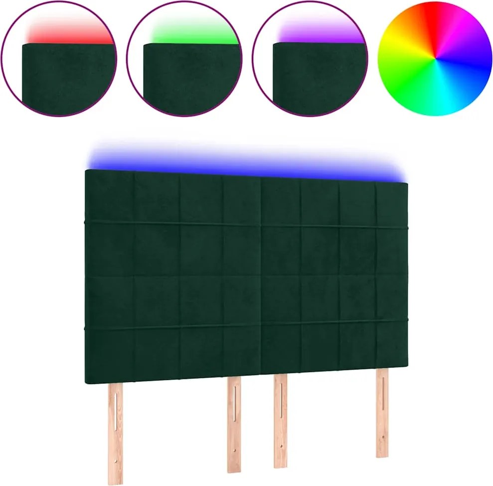vidaXL sötétzöld bársony LED-es fejtámla 144x5x118/128 cm