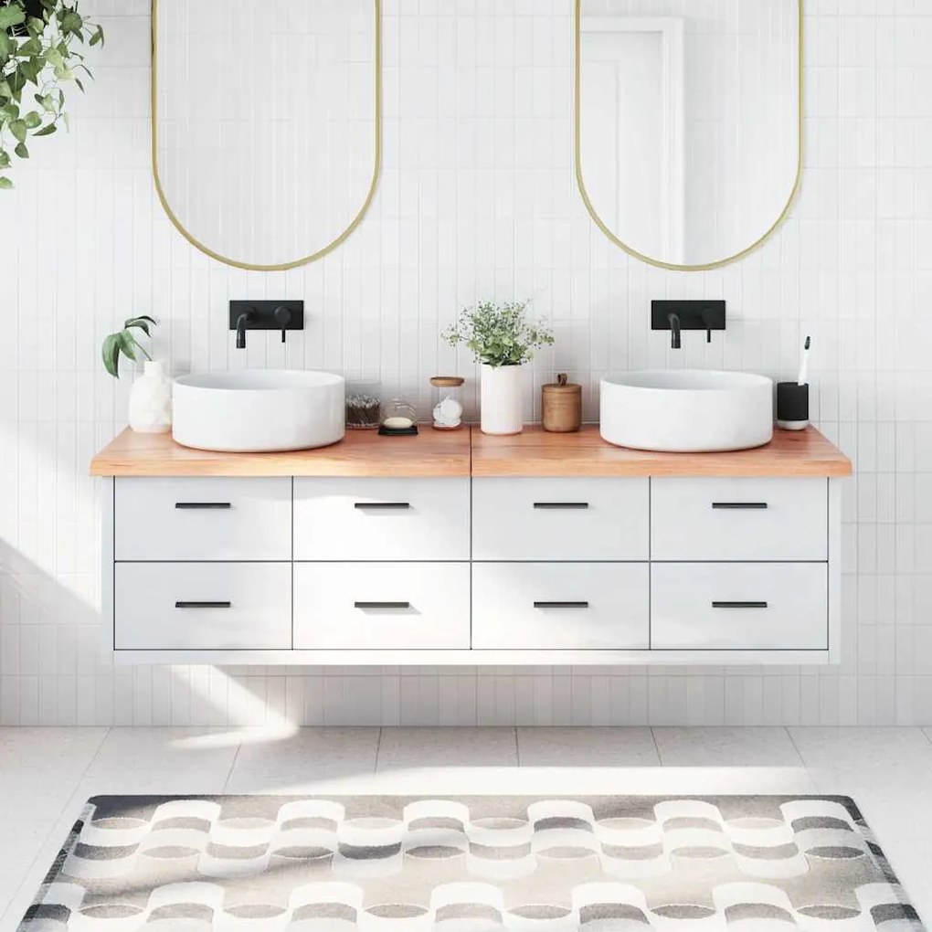 világosbarna kezelt tömör fa fürdőszobai pult 180x60x(2-4) cm