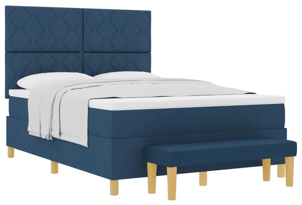 Boxspring ágy matraccal és paddal Kék 140x200 cm Szövet