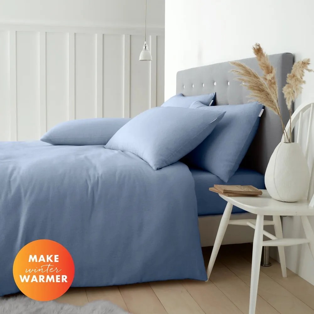 Világoskék kétszemélyes flanel ágyneműhuzat 200x200 cm Brushed – Catherine Lansfield