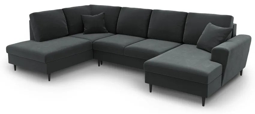 Sötétszürke bársony kinyitható tárolóhelyes sarokkanapé (bal oldali-U alakú) Kyoto – Cosmopolitan Design