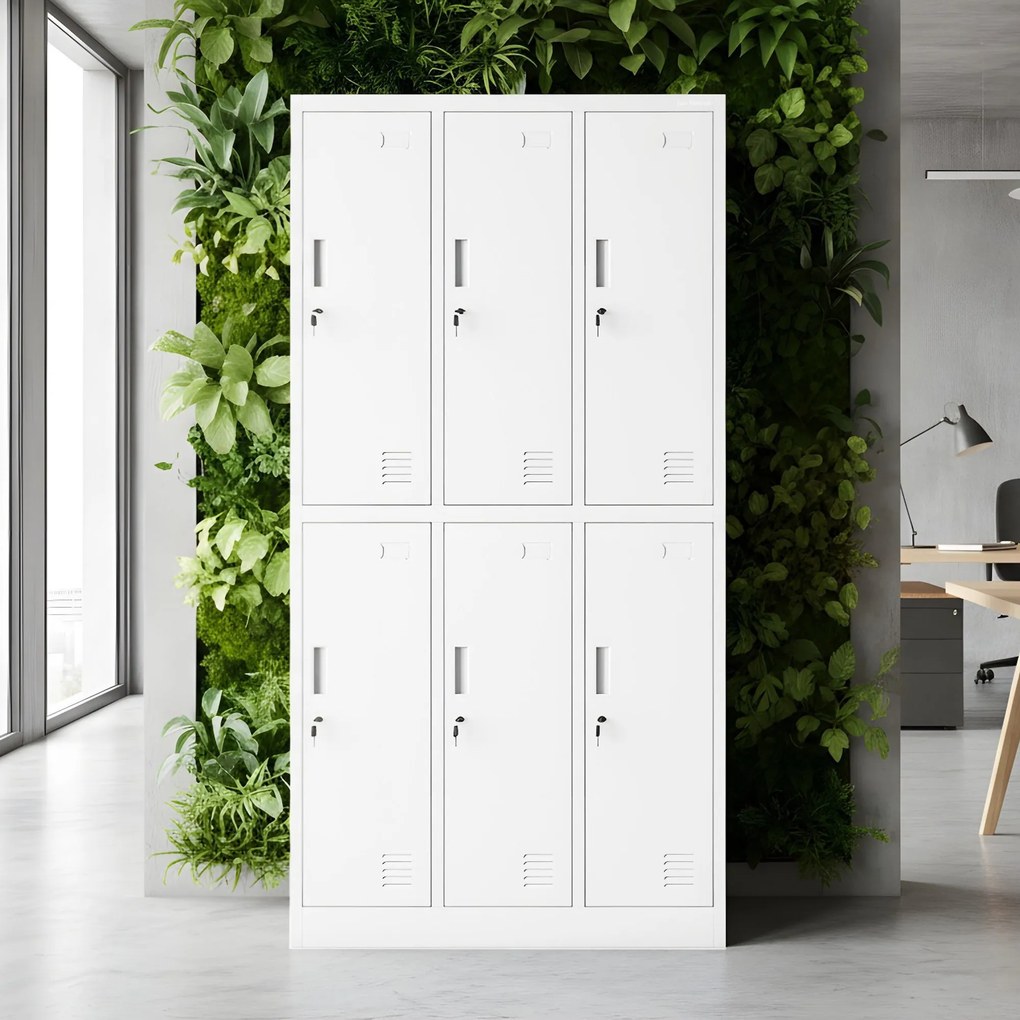 Szociális fém öltözőszekrény 6 ajtóval IGOR 900 x 1850 x 450 mm, fehér