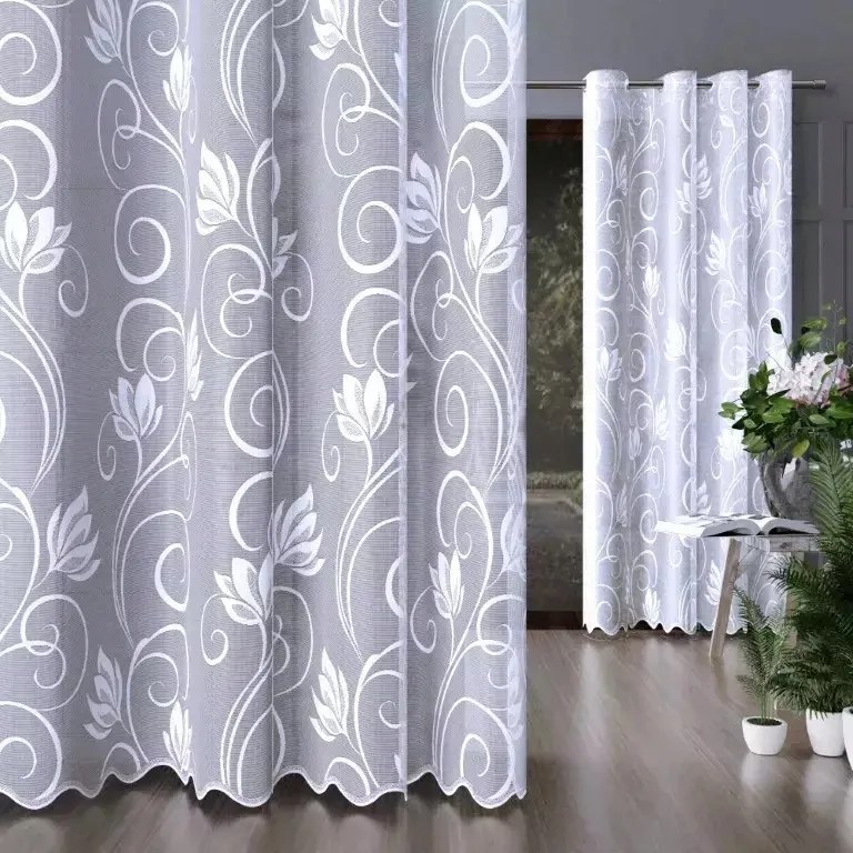 Jacquard készfüggöny szalaggal Magnolia 300x250 cm fehér S672B