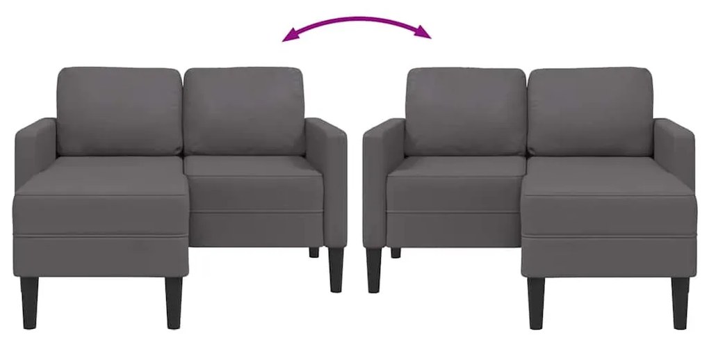 szürke műbőr 2 üléses kanapé L-alakú kanapéval 125 cm