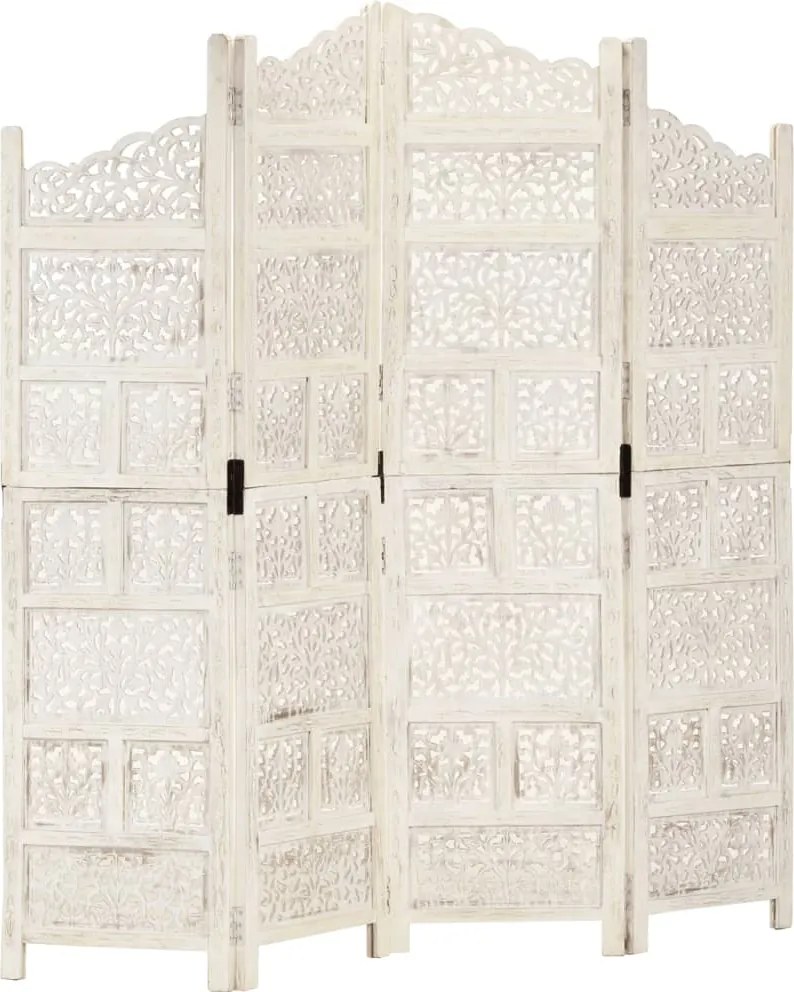 vidaXL 4-paneles fehér mangófa kézzel faragott térelválasztó 160x165cm