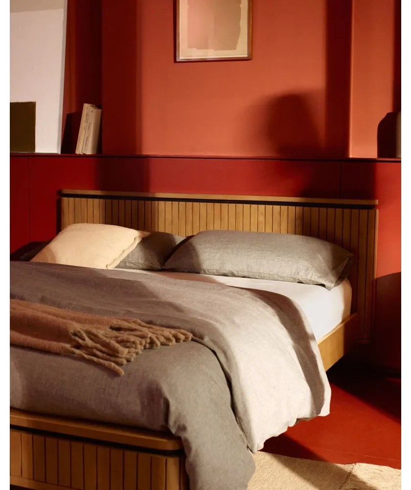 Natúr színű mangófa franciaágy ágyráccsal 160x200 cm Licia – Kave Home