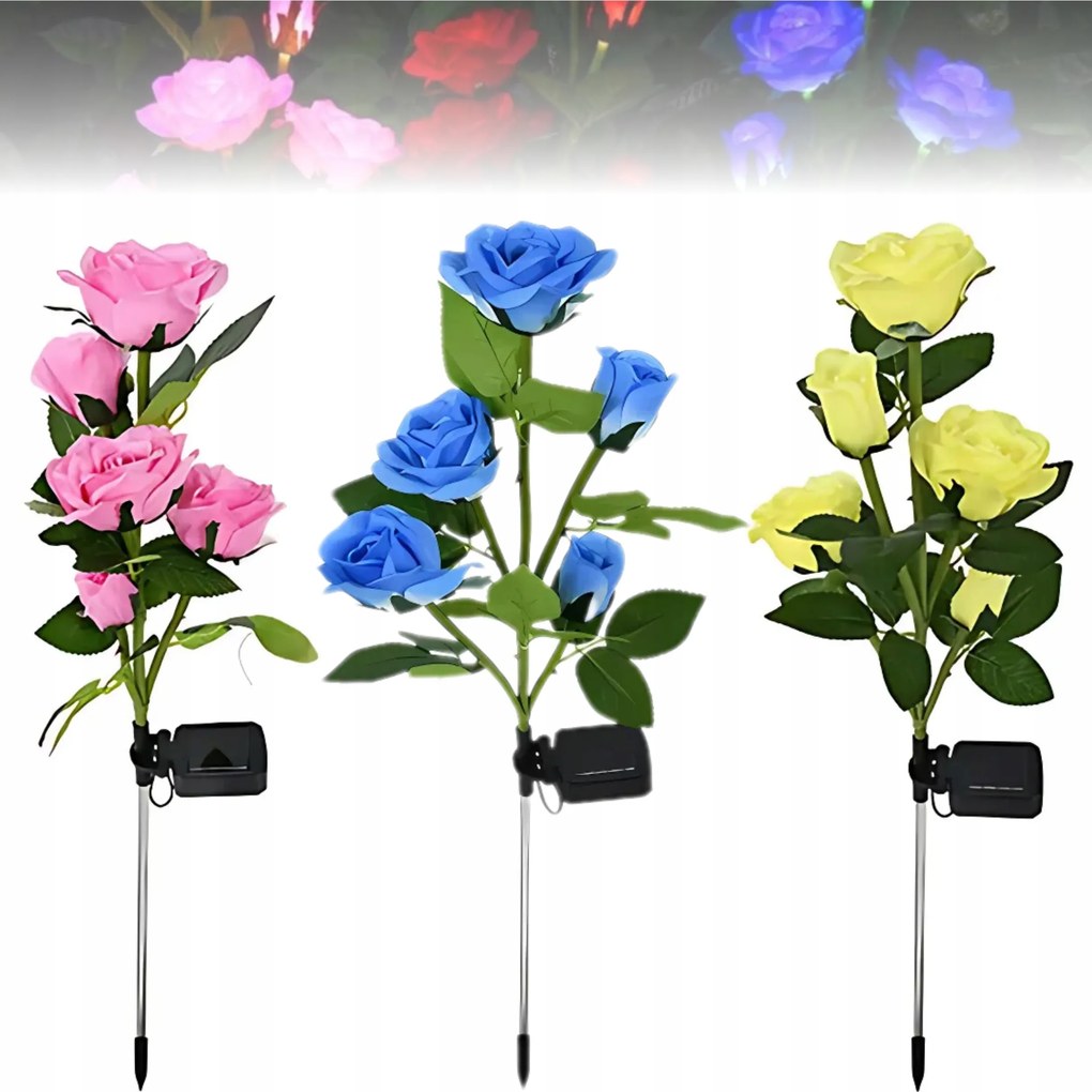 3x Mesterséges Rózsa Napelemes Lámpa Kerti Rózsák Led Kerti Dekoráció 3 Szín