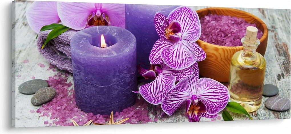 Orchideák és gyertyák képe (120x50 cm)