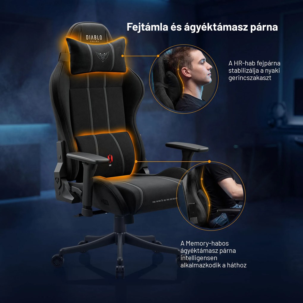 Gamer szék szövet fekete Small Size: Diablo X-One 2.0 Burned Black