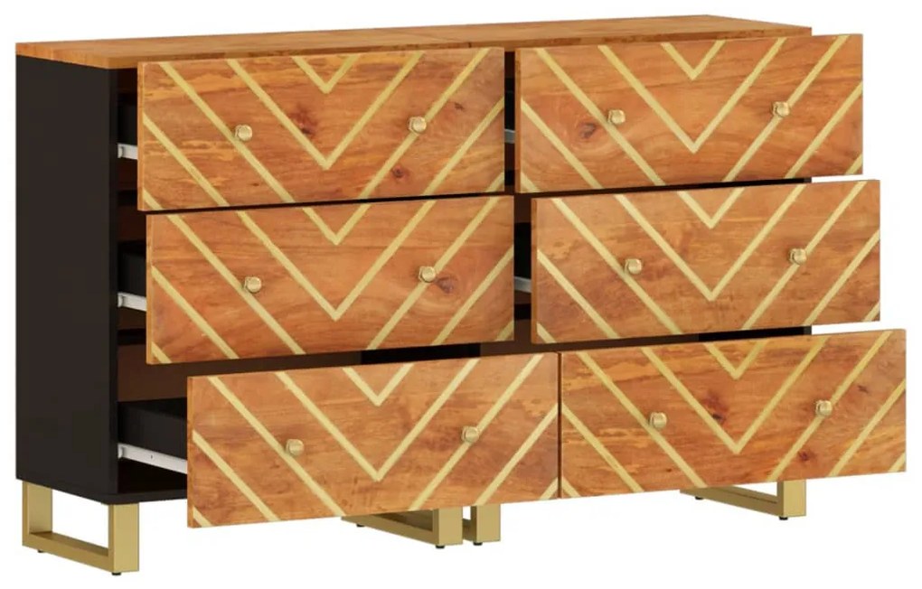 2 db barna-fekete tömör mangófa tálalószekrény 160x30x76 cm