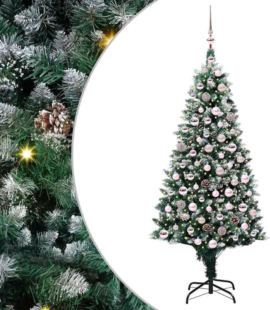 vidaXL Mű karácsonyfa 300 LED-del Zöld 180 cm PVC és Acél és Műanyag