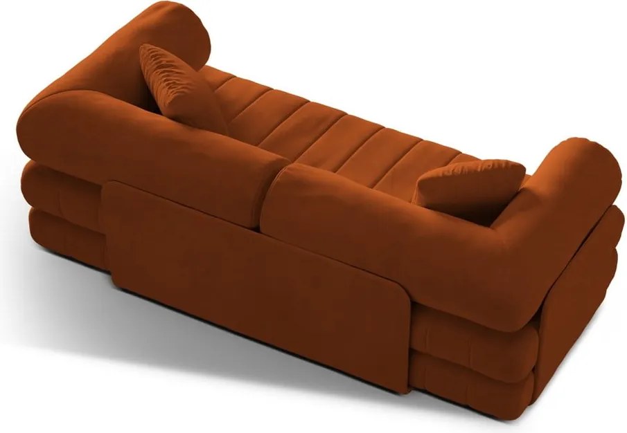 Terrakotta színű bársony kinyitható kanapé 206 cm Kemi – Cosmopolitan Design