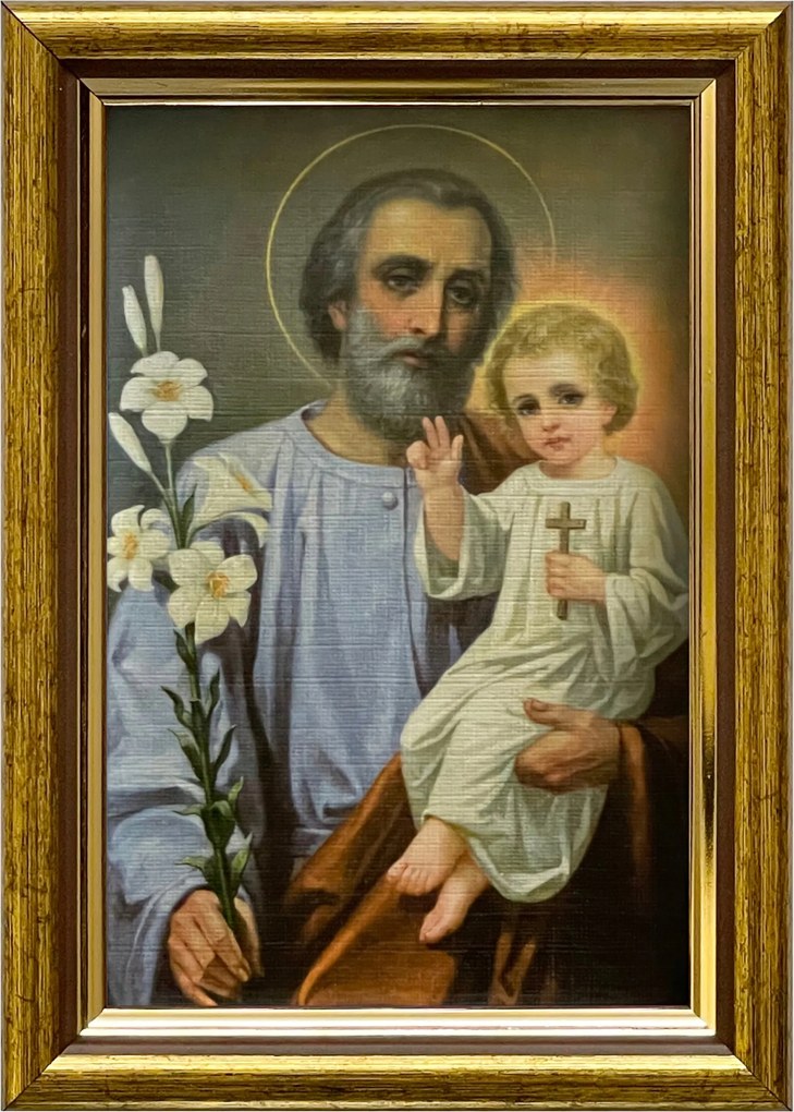 Vászonkép 18x13 Szent József Jézus Krisztus Arany Díszített Fa Keret