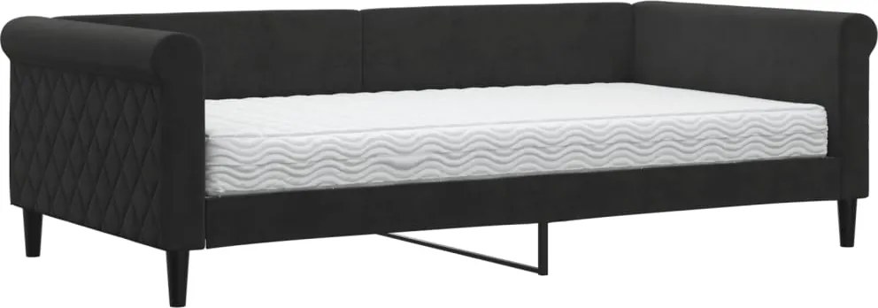 vidaXL fekete bársony kanapéágy matraccal 100 x 200 cm