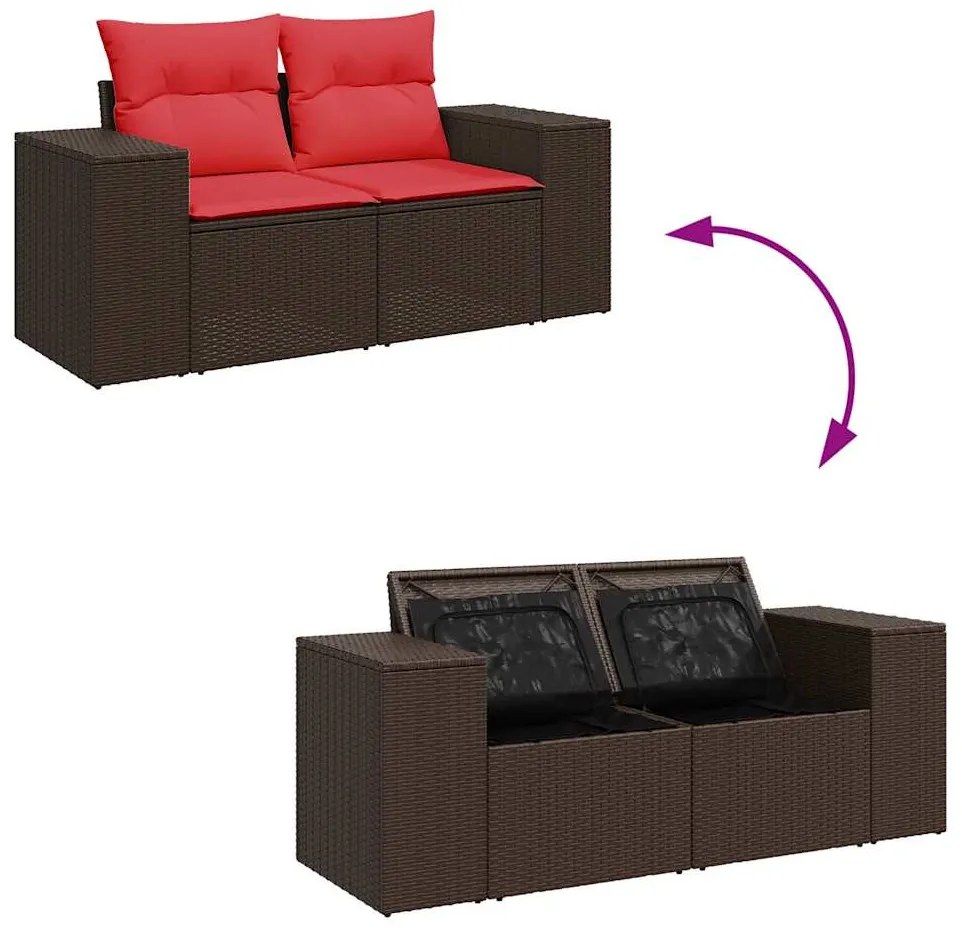 14 részes barna polyrattan akácfa kerti ülőgarnitúra párnákkal