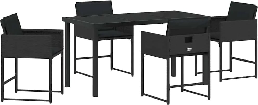 vidaXL Kert étkező szett 5 pcs Fekete polirattan