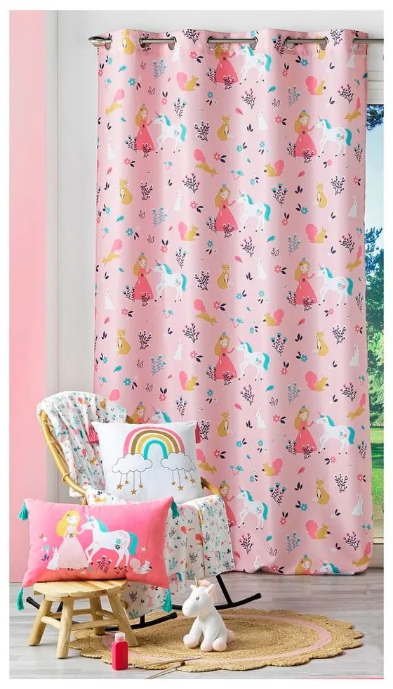 Rózsaszín függöny 140x260 cm Princesse Licorne – douceur d'intérieur