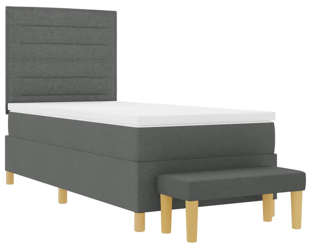 Boxpring Ágy Matraccal és Padjával Sötét Szürke 90x200 cm Szövet