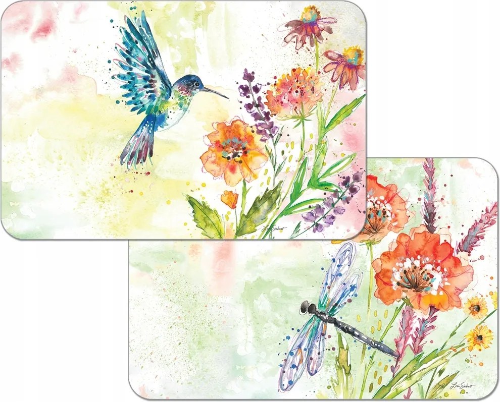 Asztali Alátétek Nagy Kétoldalas Polipropilén Kolibri Szitakötő és Virágok