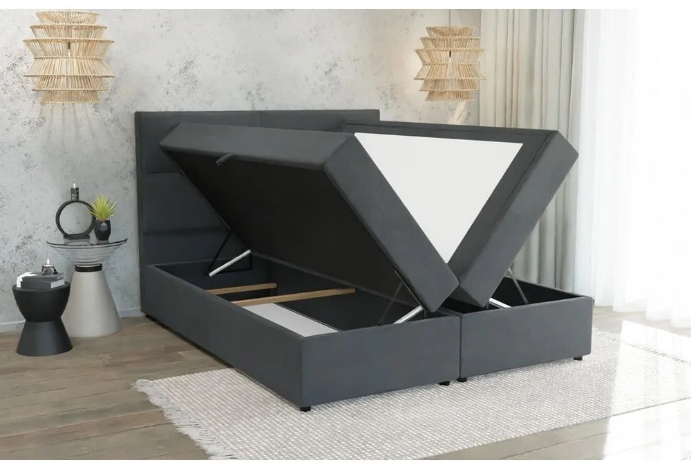 Szürke ágyneműtartós boxspring ágy 200x200 cm Rico – Ropez