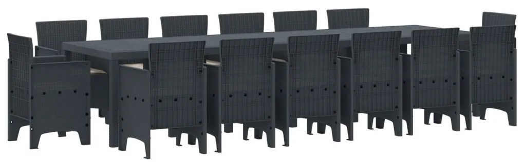 13 Részes Kerti Étkezőszett Párnákkal Antracit Polirattan, Kerti Asztal Antracit 200x100x73 cm Polirattan, Kerti Asztal Antracit 150x100x73 cm Polirattan, Kerti Székek Párnákkal 4 db Antracit Polirattan