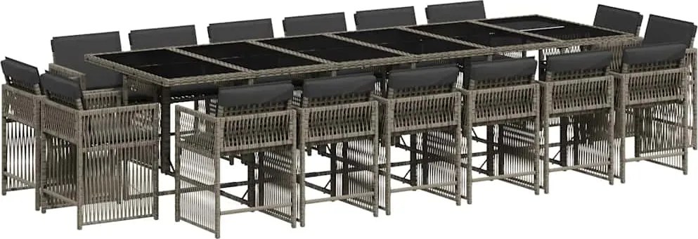 vidaXL 17 részes szürke polyrattan kerti étkezőgarnitúra párnával