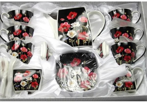 Pipacsos porcelán teás- kávéscsésze készlet 6 személyes