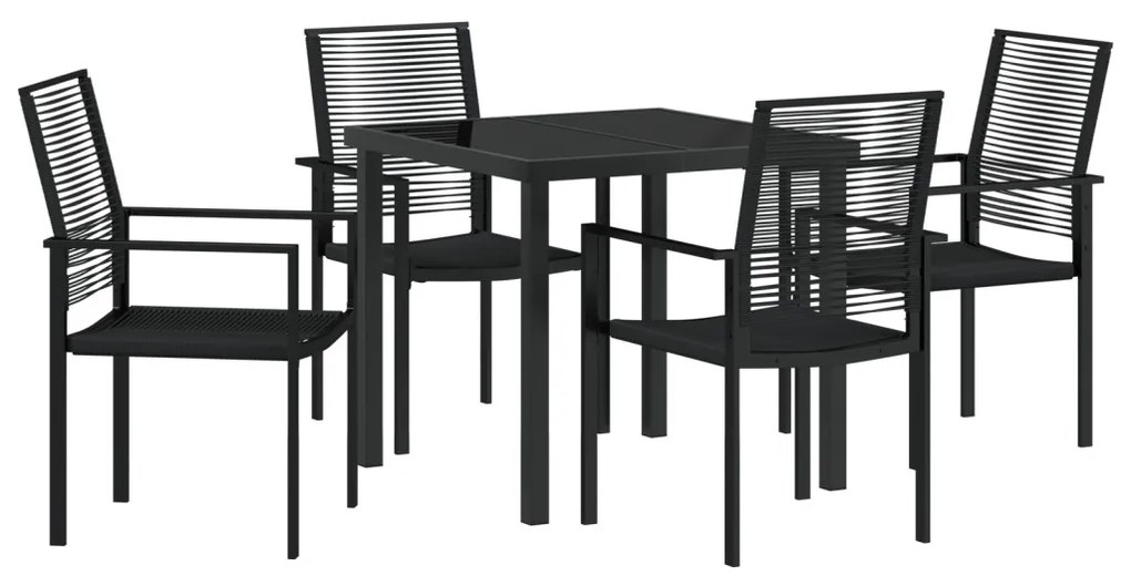 5 részes Kerti Étkező Készlet Fekete PVC Rattan