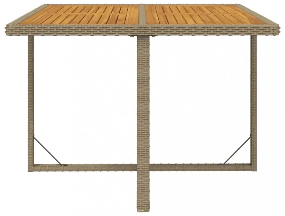 bézs polyrattan és tömör akácfa kerti asztal 109 x 107 x 74 cm