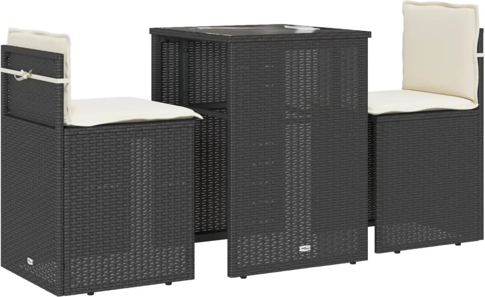 vidaXL 3 részes fekete polyrattan bisztrógarnitúra párnával