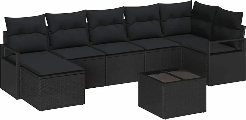 vidaXL Kanapé Szett párnával 8 pcs Fekete polirattan