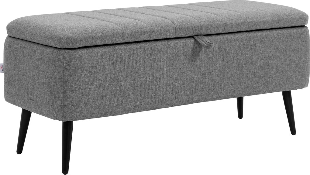 HOMCOM Tároló Pad Kárpitozott Üléssel, Óriás Puff Acél Lábakkal, Tároló Ládával Nappaliba, Hálószobába, Előszobába 102 x 40 x 44 cm, Szürke | Aosom