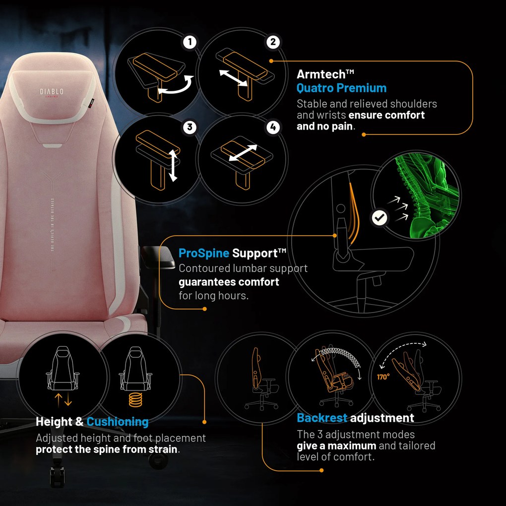 Gamer szék Normal Size fekete-rózsaszín: Diablo X-Eye Prime Akira Pink