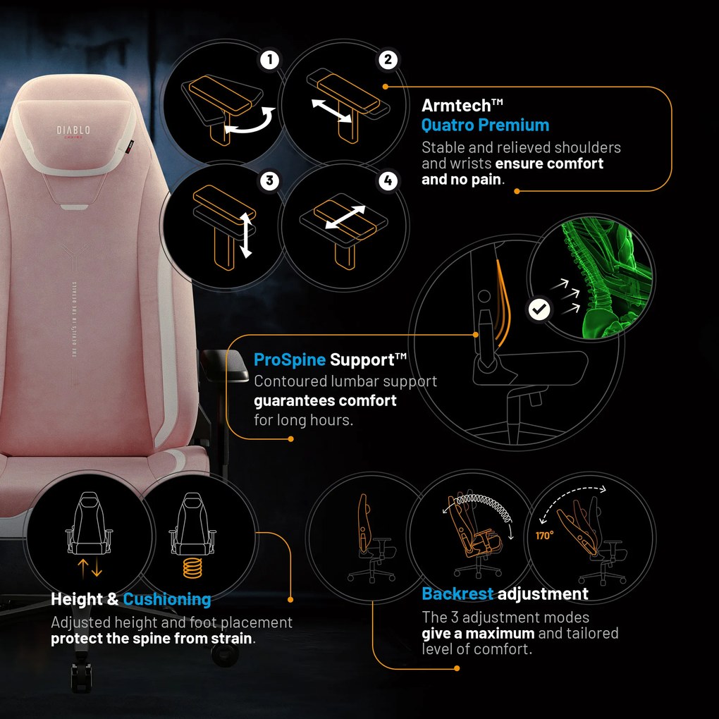 Rózsaszín Gamer Szék Diablo X.Eye Prime Akira Pink