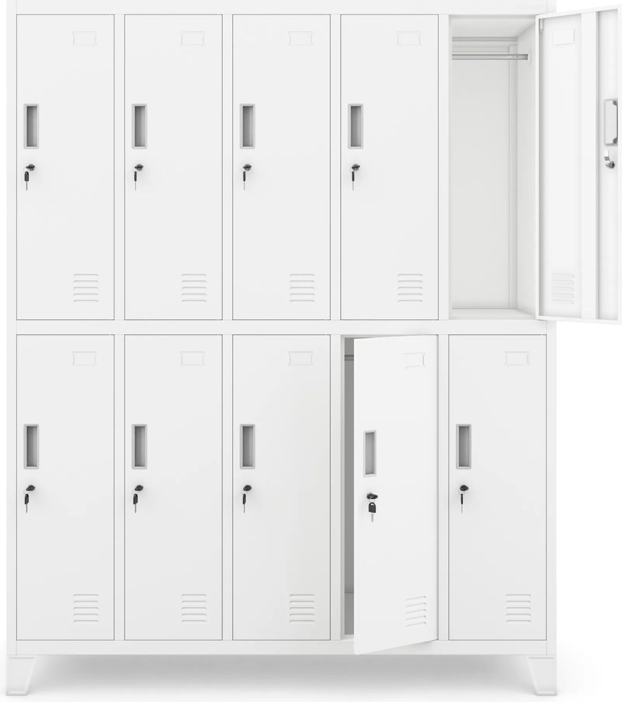 10 ajtós BHP fém öltözőszekrény BARTEK 1360 x 1720 x 450 mm, fehér