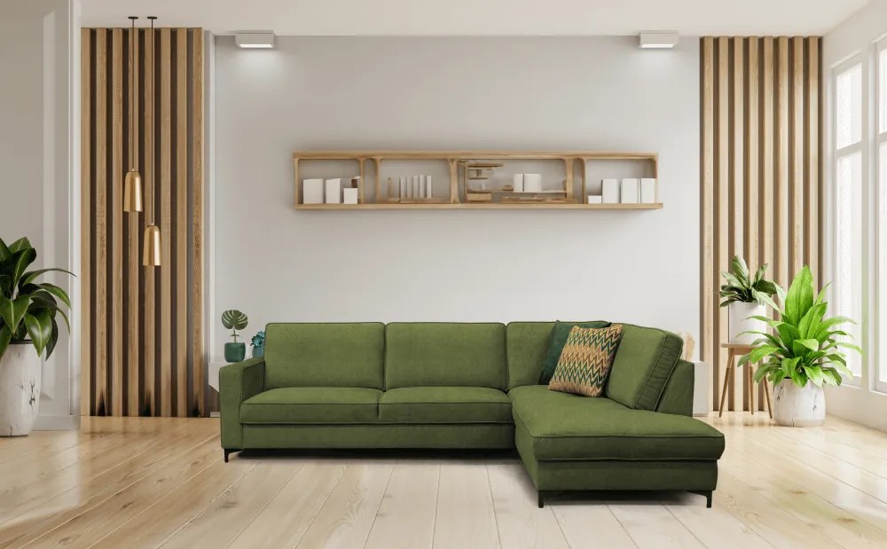 Széthúzható ülőgarnitúra, olíva zöld, jobbos, ERMON ROH