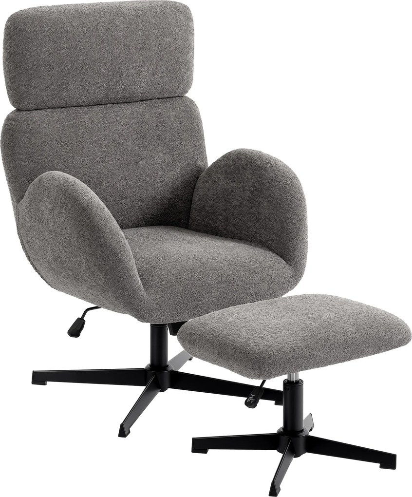 HOMCOM forgó relaxfotel lábtartóval, bársonyhatású textúrált kárpitozással, állítható fejtámla és ülésmagasság, dönthető, szürke | Aosom