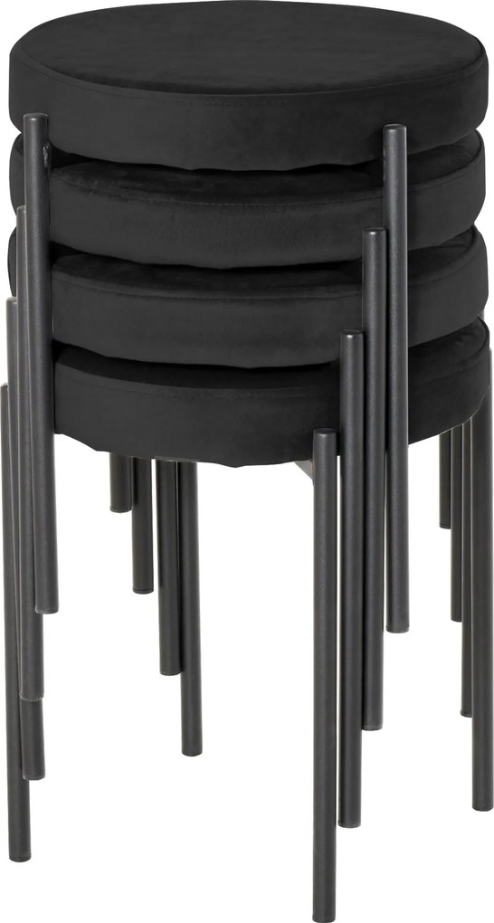 HOMCOM 4 darabos rakásolható étkezőszék szett, párnázott üléssel, bársonyos szövetű étkezőfotelek konyhai étkezőbe, fekete fém, 41,5 x 41,5 x 46 cm |