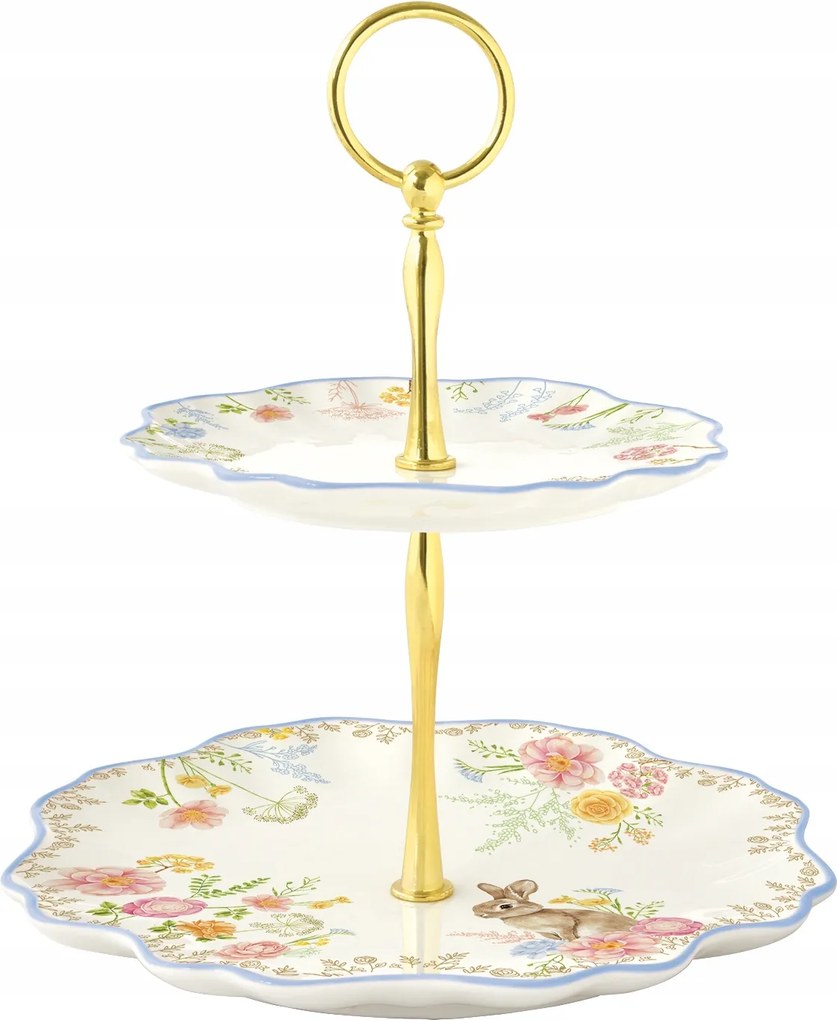 Kétszintes porcelán patera 21cm Easy Life nyúl virág patera sütemény