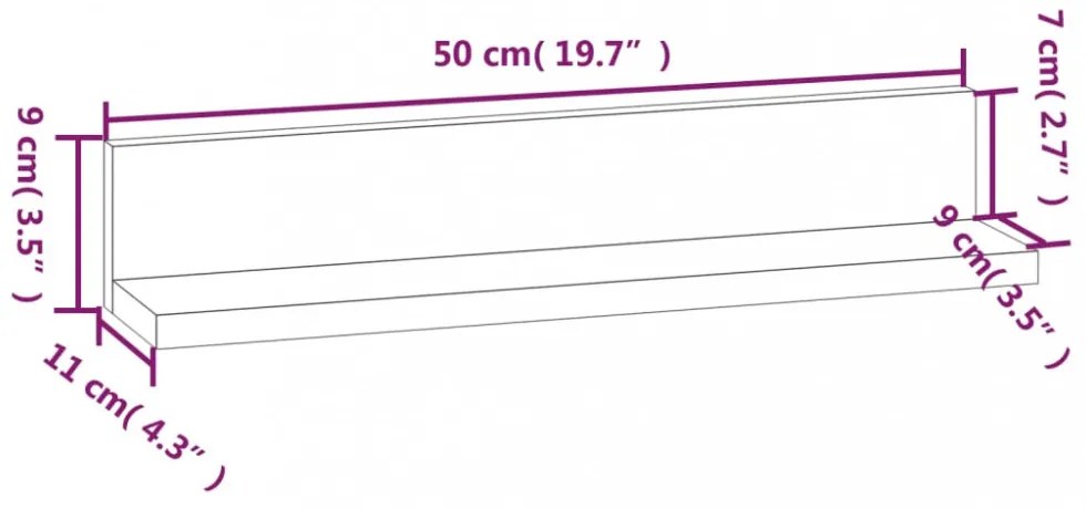 2 db tömör fenyőfa falipolc 50 x 11 x 9 cm