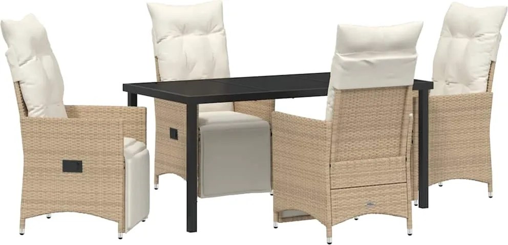 vidaXL Kert étkező szett párnával 5 pcs Bézs polirattan