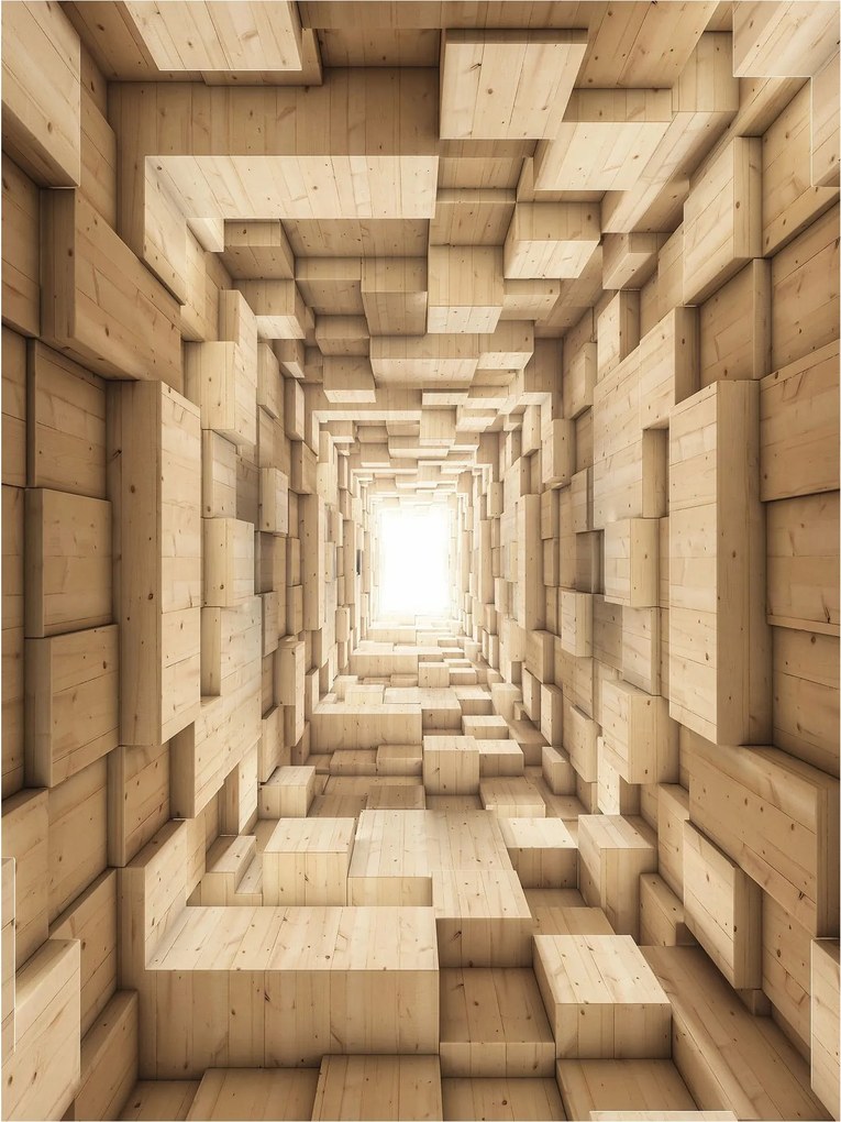 Fotótapéta Alagút Perspektíva Mélység Illúzió Fa blokkok 206x275 +ragasztó